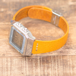 n3【新作】CASIO A500WA-7専用 イエロー イタリアンレザー 革ベルト 腕時計 HERMES 糸 チプカシ 2枚目の画像