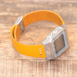 n3【新作】CASIO A500WA-7専用 イエロー イタリアンレザー 革ベルト 腕時計 HERMES 糸 チプカシ 3枚目の画像