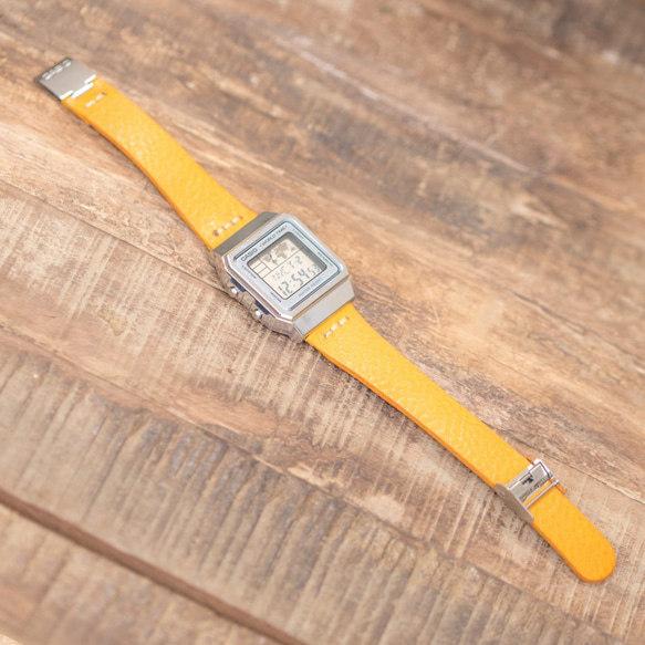 n3【新作】CASIO A500WA-7専用 イエロー イタリアンレザー 革ベルト 腕時計 HERMES 糸 チプカシ 5枚目の画像