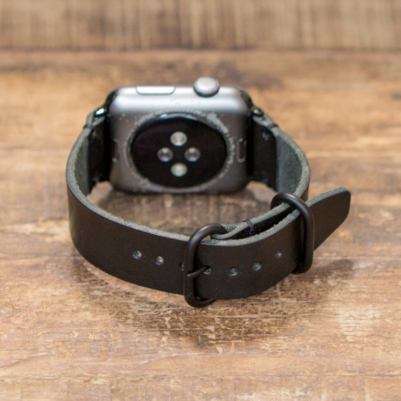 AW4 Apple Watch 用 ブラック イタリアンレザー 革ベルト 腕時計  series 7 対応 3枚目の画像