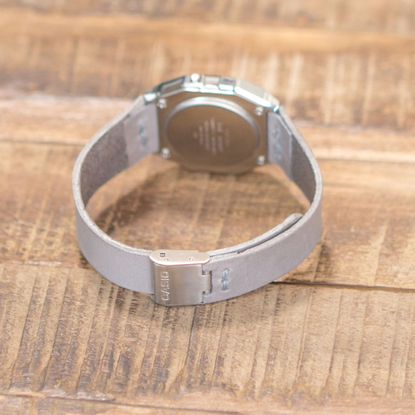 パステル ライトグレー イタリアンレザー 革ベルト 腕時計 HERMES 糸 3枚目の画像
