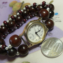 腕時計ブレスレット「ウッドビーズ（紫檀）」Ｃ１３７ 1枚目の画像