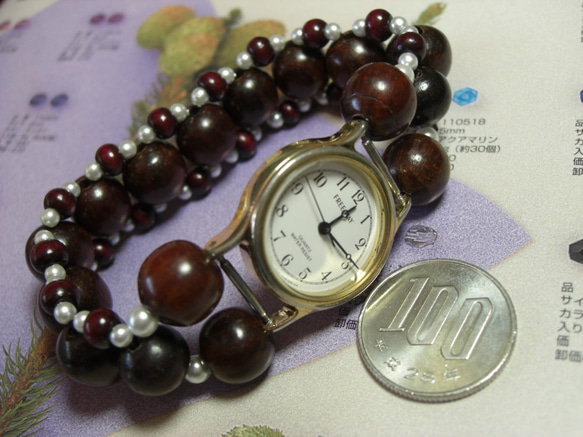 腕時計ブレスレット「ウッドビーズ（紫檀）」Ｃ１３７ 1枚目の画像