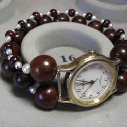 腕時計ブレスレット「ウッドビーズ（紫檀）」Ｃ１３７ 2枚目の画像