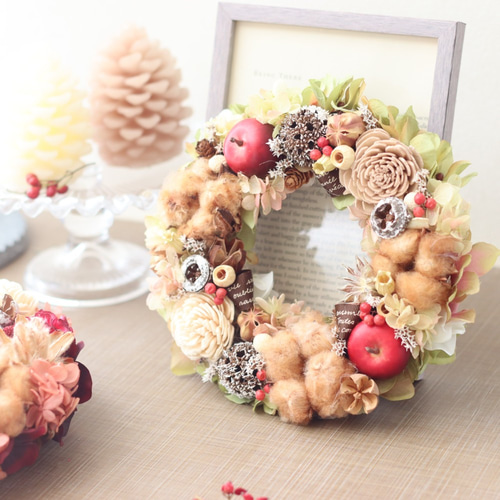 森のクリスマスリース＊ブラウンコットンnatural スワッグ Sweet