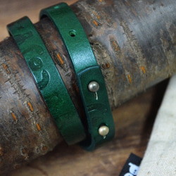 【Peej】Classic Character Double Wrap leather Bracelet / Green 4枚目の画像