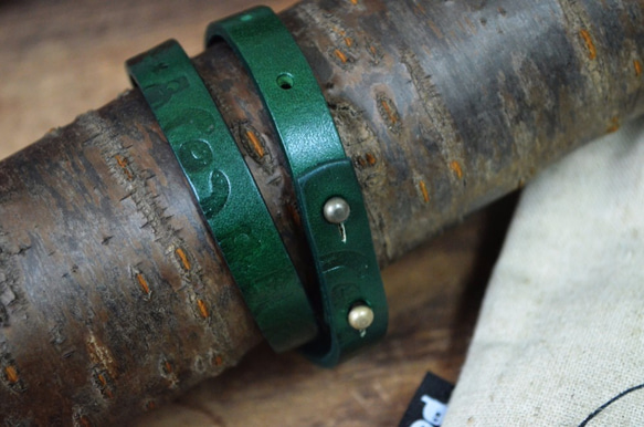 【Peej】Classic Character Double Wrap leather Bracelet / Green 4枚目の画像