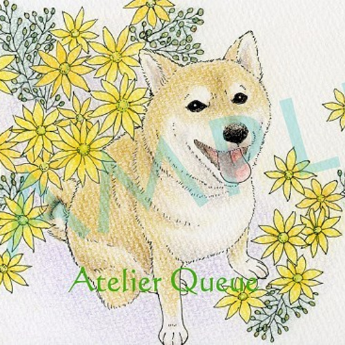 ペットの似顔絵（色鉛筆/背景有） イラスト atelier queue 通販