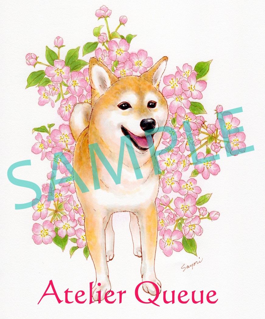 ペットの似顔絵（コピック・色鉛筆）背景有・全身（A4サイズ）