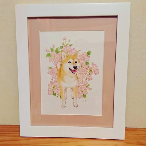 ペットの似顔絵（コピック・色鉛筆）背景有・全身（A4サイズ