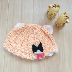 【送料無料】猫好きさんへの猫ねこベビー帽子   <ハチワレオレンジ> 1枚目の画像