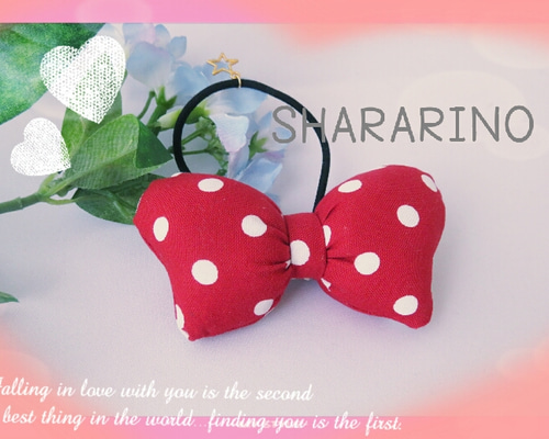 M 】リボンヘアゴム【赤ドット】 ヘアゴム しゃらりの 通販