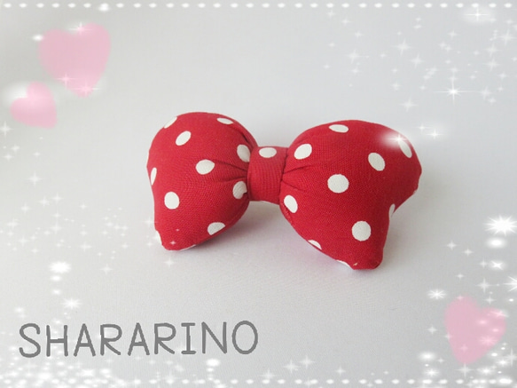 L バレッタ】ミニーちゃんみたいなリボンバレッタ【赤ドット