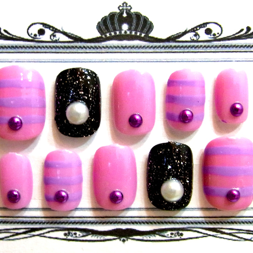 チシャ猫 カラー ピンク ボーダー ネイルチップ その他アクセサリー  