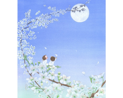 スプレーアート「満月と桜の夜に」