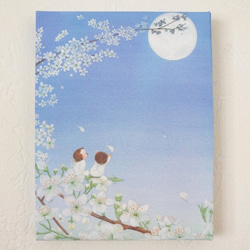 受注制作　絵画パネル：月夜桜 2枚目の画像