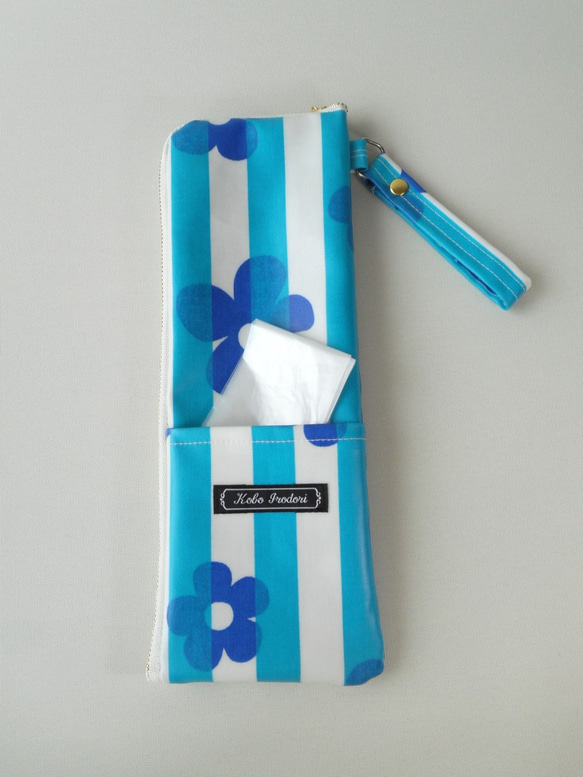 折りたたみ傘ケース＊フラワー/ブルー 3枚目の画像