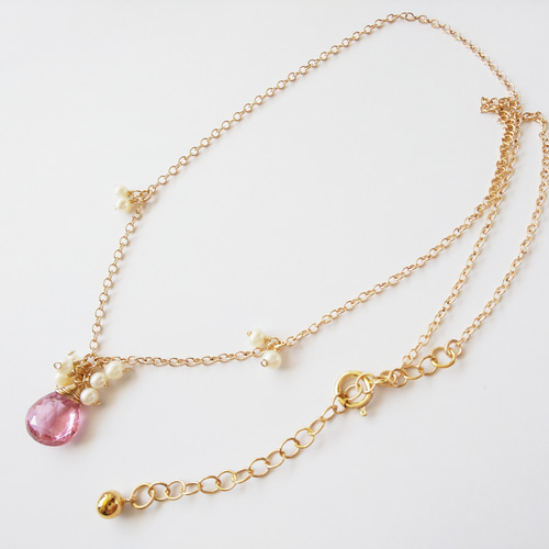 14kgf ピンクトルマリンとパールネックレス☆淡水パール ネックレス  