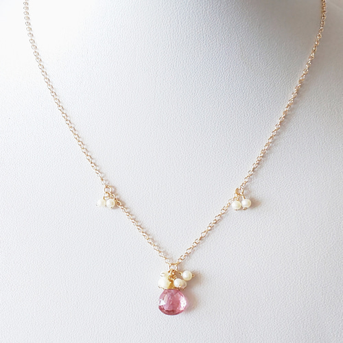 14kgf ピンクトルマリンとパールネックレス☆淡水パール ネックレス  