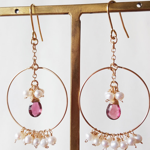 14kgf 可憐な誕生日のピアス☆ピンクトルマリン、パール ピアス