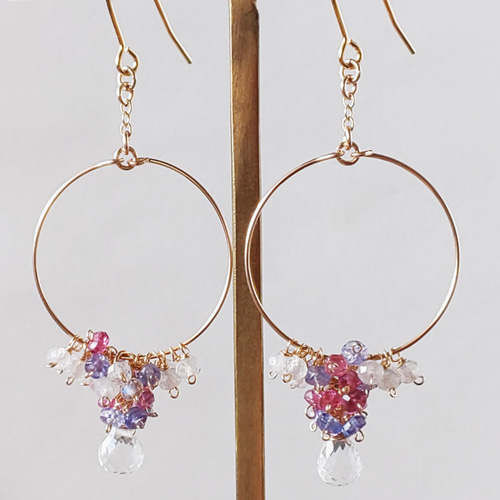 希少！14kgfピンクトルマリンピアス/イヤリング 14KGF】*Fleurs ピンクトルマリン＆ピンクトパーズピアス/イヤリング