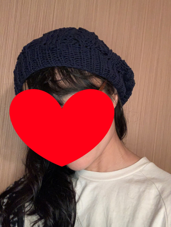 【一点物】春夏秋ニットベレー帽　コットン100%　紺　男女兼用 3枚目の画像