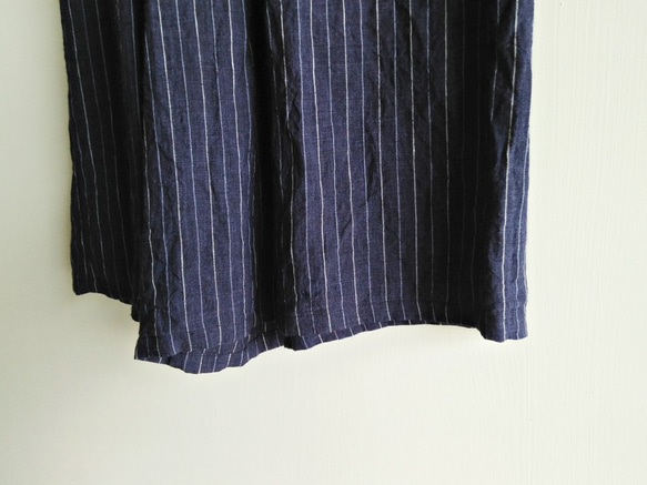 Feliz & Recap [ 斜口袋寬褲裙 ]  亞麻  深藍條紋 第7張的照片