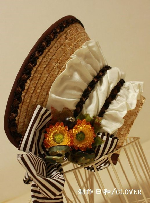 ✦麦藁ハーフボンネット✦製作日和✦オリーブグリーン ✦麦藁ハーフボンネット✦製作日和✦オリーブグリーン