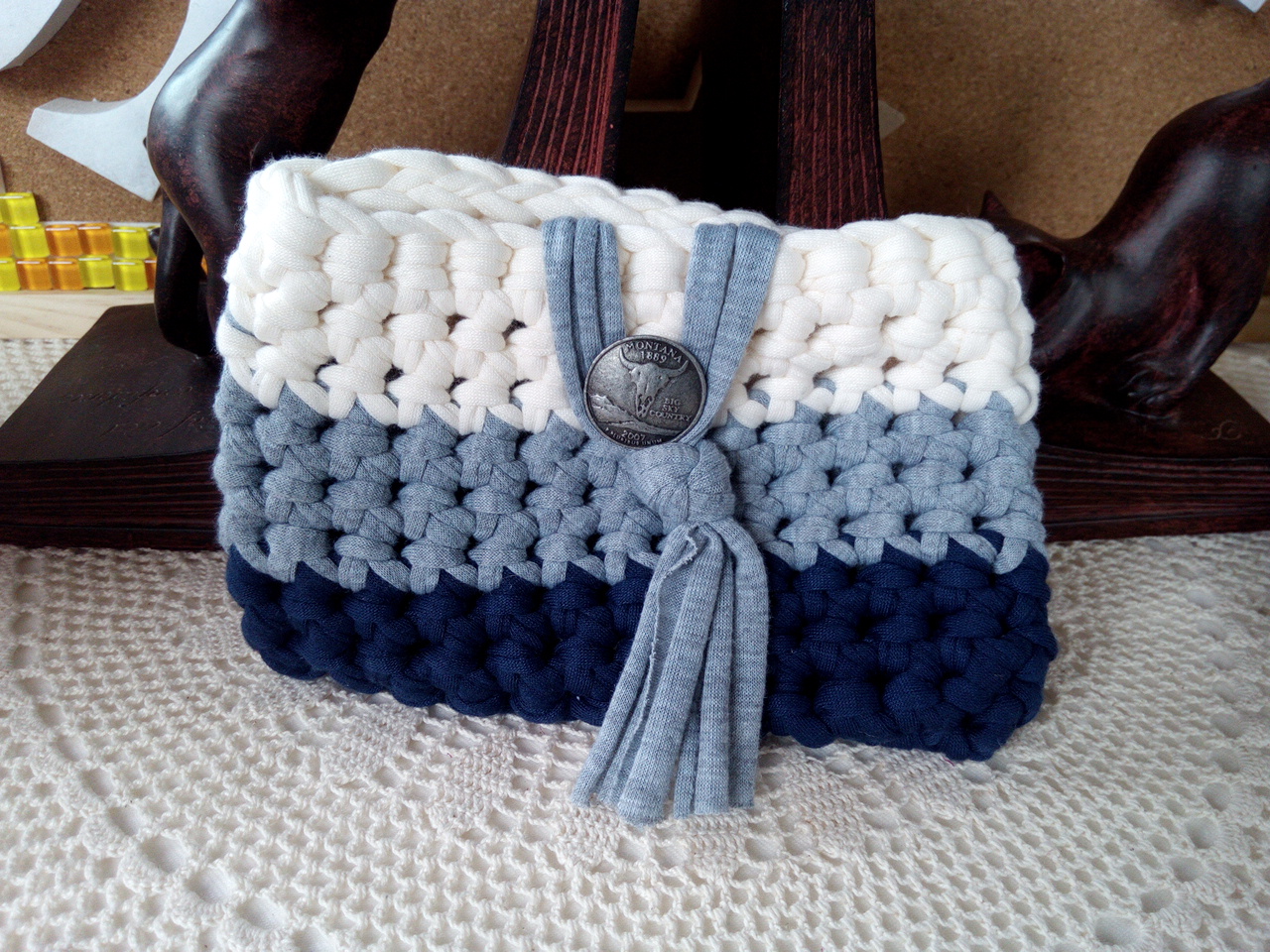 ズパゲッティ　小物入れ　マルチケース　Tシャツヤーン ズパゲッティ　小物入れ　マルチケース　Tシャツヤーン