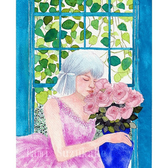 「woman,pink」水彩画 原画 B5 woman,pink」水彩画 原画 B5 イラスト maison de masami-r 通販