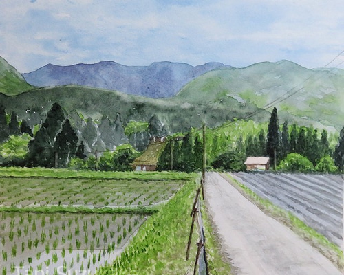 46×53㎝「田植え前の水田」油彩・原画・F10 美術品