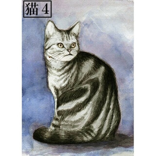 かわいい猫」アートカード選べる2枚セット（はがきサイズ） 絵画