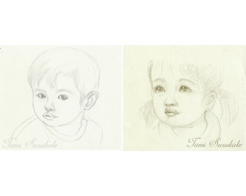 専用　絵画　手描きイラスト　原画　鉛筆画　ドローイング　リボン 鉛筆画・原画「子供の顔の素描」 絵画 tami suzukake 通販 4601331