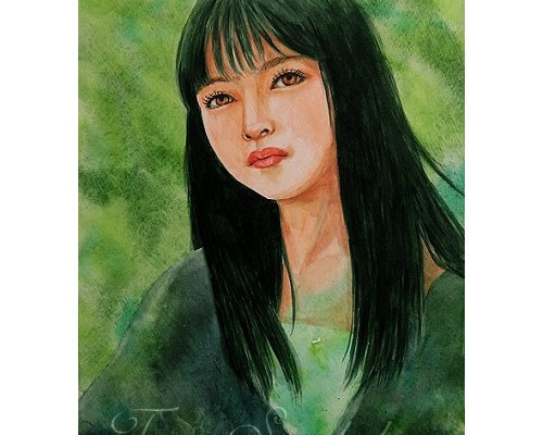 水彩・原画「美人画・黒髪」 絵画 tami suzukake 通販 4874447