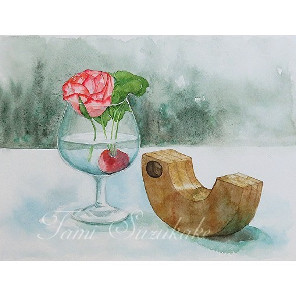 水彩画（原画）「薔薇と木製玩具」 絵画 tami suzukake 通販