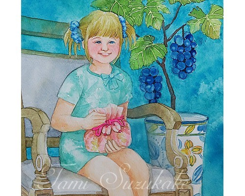 水彩・原画「葡萄の木と少女」 絵画 tami suzukake 通販 7765843