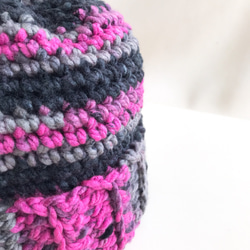 加拿大毛線針織帽粉紅色×黑色 第3張的照片