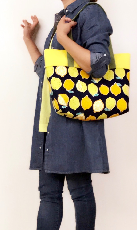棉布托特包-好多檸檬-黃色棉布背包 第2張的照片