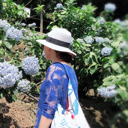 日本印花棉布粽型側背包-中尺寸-藍色孔雀 第3張的照片