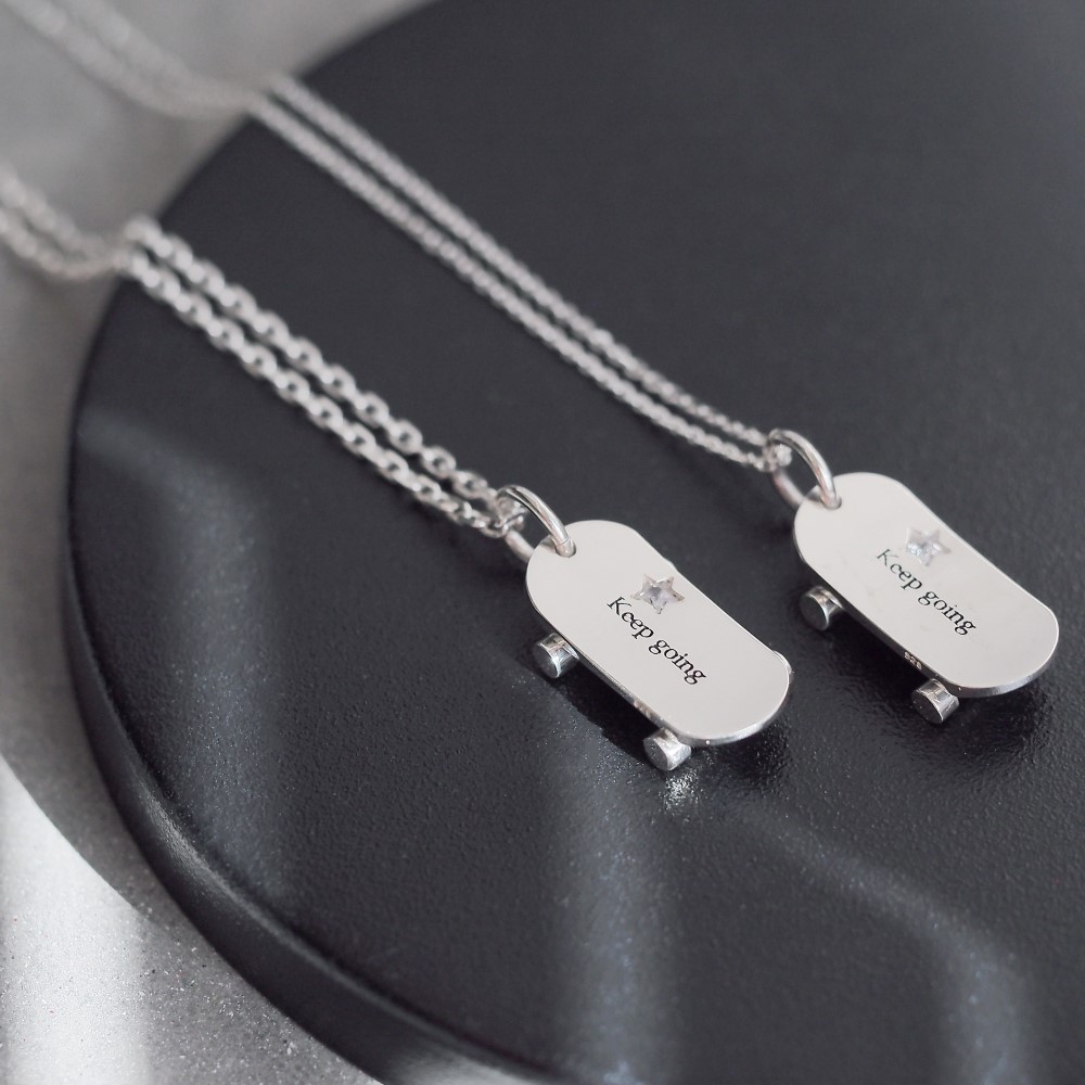 2コset) Keep going スケートボード ペア ネックレス シルバー925