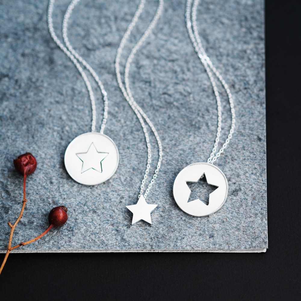 2コset) 星 切り抜き ペア ネックレス シルバー925