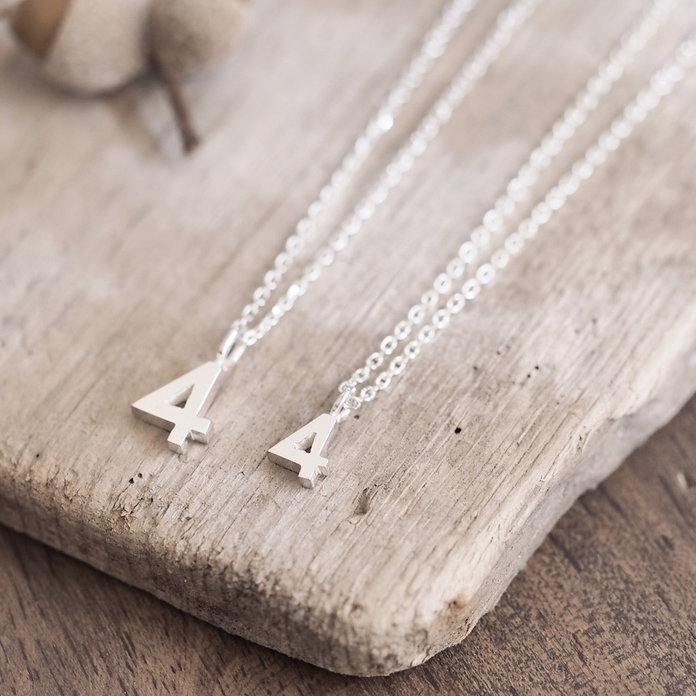 2コset) 数字 4 ペア ネックレス シルバー925