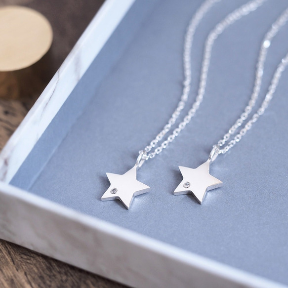 2コset) white 星 ペア ネックレス シルバー925 ネックレス