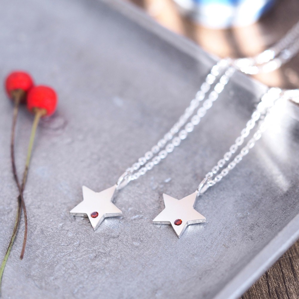 2コset) garnet 星 ペア ネックレス シルバー925