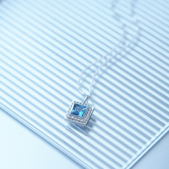 Square アクアマリン ツイスト メンズ ネックレス シルバー925