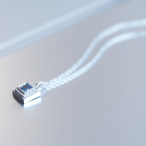 Square アクアマリン ツイスト メンズ ネックレス シルバー925