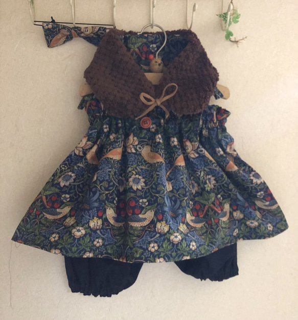 ウィリアムモリス いちごどろぼう 2wayギャザーエプロンハンドメイド