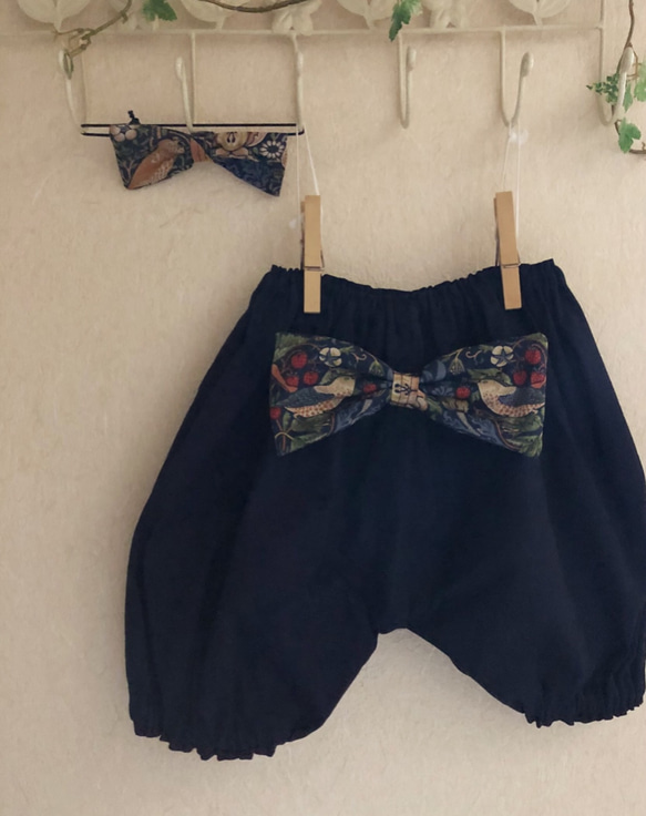 ヘアゴム付きボアティペットとチュニック&スカートとかぼちゃパンツセット（ウィリアムモリス　いちご泥棒） 7枚目の画像