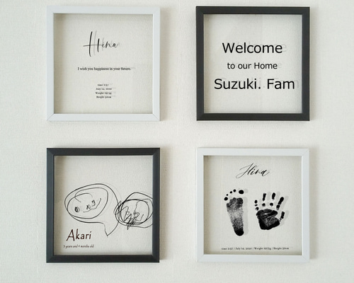 フレーム付】クリア透明命名書 手形アート ウェルカムボード 子供の絵