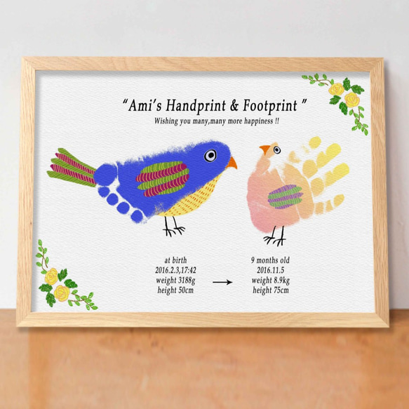 ver.鳥 手足2点用 手形アート·バースデーポスター·メモリアルポスター  